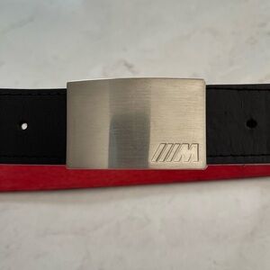 Men's BMW Motorsports Black Leather Belt with Silver Buckle Size 38